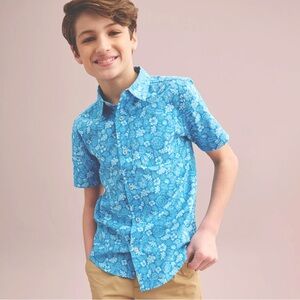 NWT! Boys L Tropical Blue Button Front Shirt